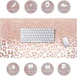 Desk Mat XXL Mouse Pad, Pink Rose Gold Leopard Print Office Supplies and Accessories Decor for Women 31.5X15.75In,Stitched Edges Smooth Non-Slip Rubber Bottom, Large Pad