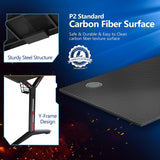 Ergonomic Gaming Table with Monitor Stand, Cup Holder, Headphone Hook, Outlet Organizer